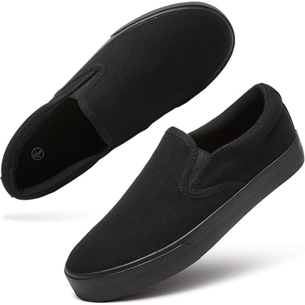 Womens Size 9 Black Sneakers Slip On Round Toe Low Top Canvas Shoes